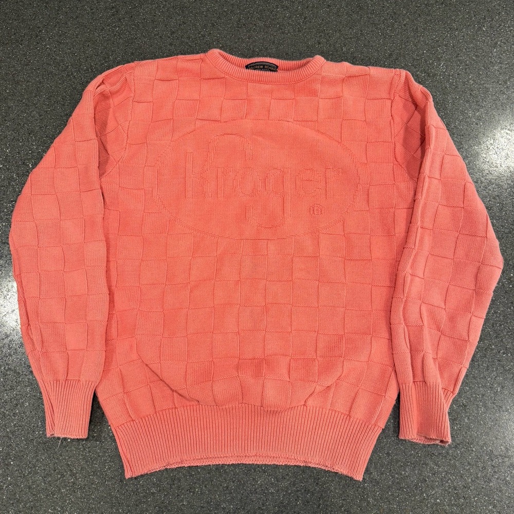 Vintage Andrew Rohan Waffle Knit Kroger Sweater‎ Pink 80s 90s Medium